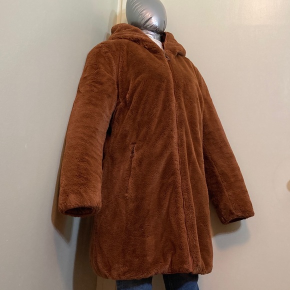 Reversible Hooded Long Coat - Brown - Picture 3 of 15